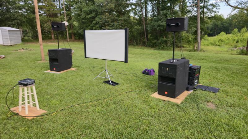 Portable PA set up for an outdoor movie night